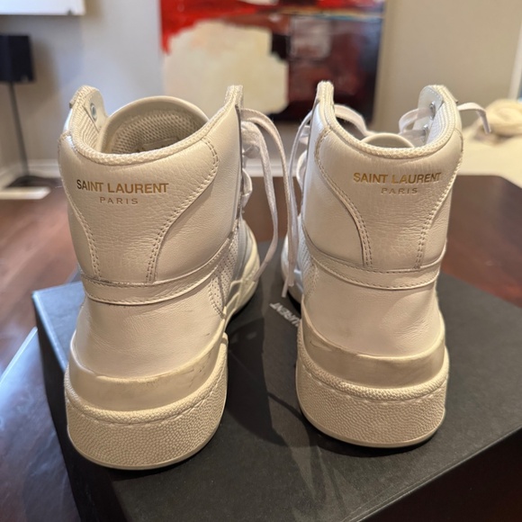 Saint Laurent White Leather High Top Sneakers - Picture 5 of 6